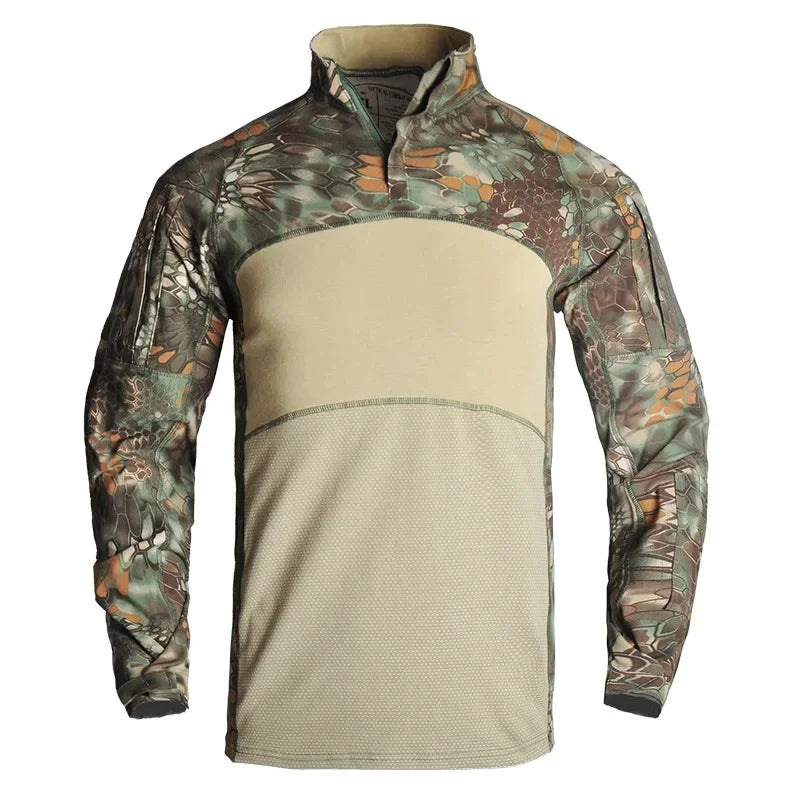 Men’s Tactical Camouflage Long Sleeve Shirt with High Collar