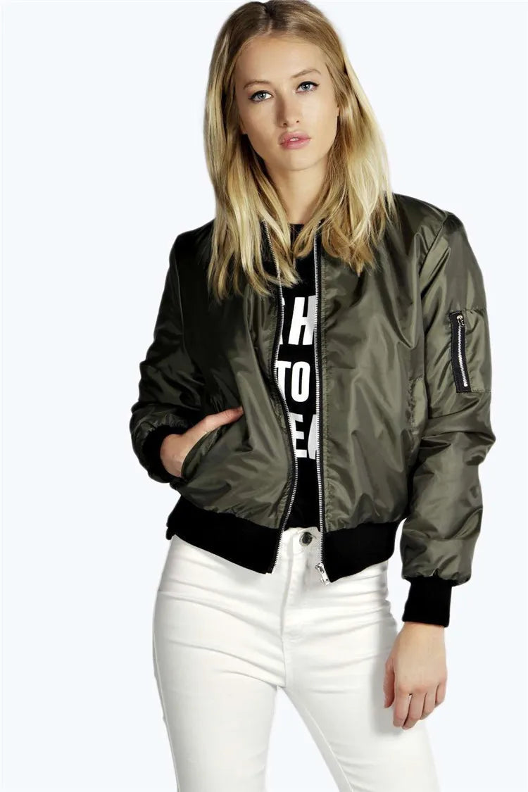 Women’s Bomber Jacket with Zipper – Autumn Winter Fashion