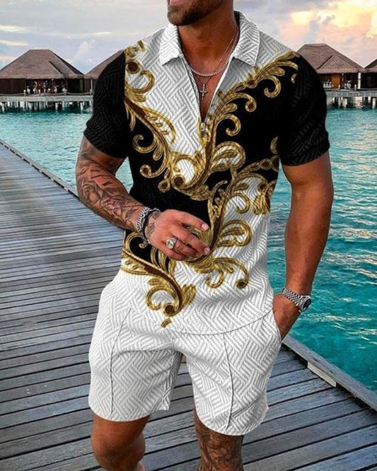 Prestige Baroque Short-sleeved polo shirt with zipper and shorts