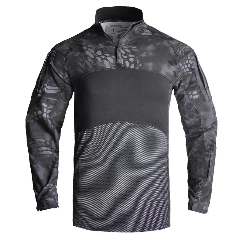 Men’s Tactical Camouflage Long Sleeve Shirt with High Collar