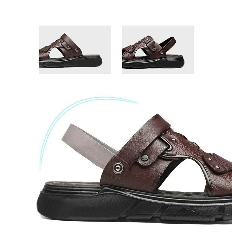 Brown sandal with a buckle on a white background