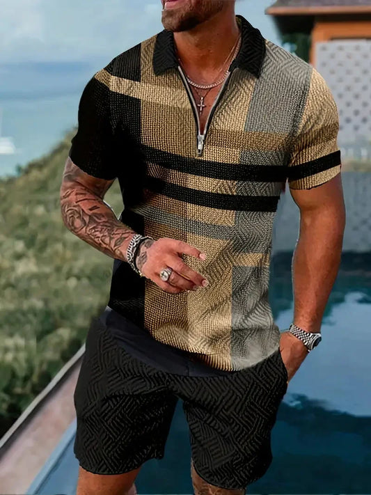 Safari City Short-sleeved polo shirt with zipper and shorts