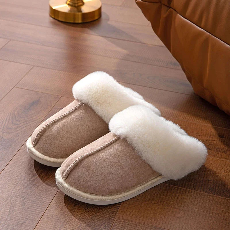 Women’s Winter Suede Slippers with Faux Fur | Warm & Non-Slip Indoor Shoes