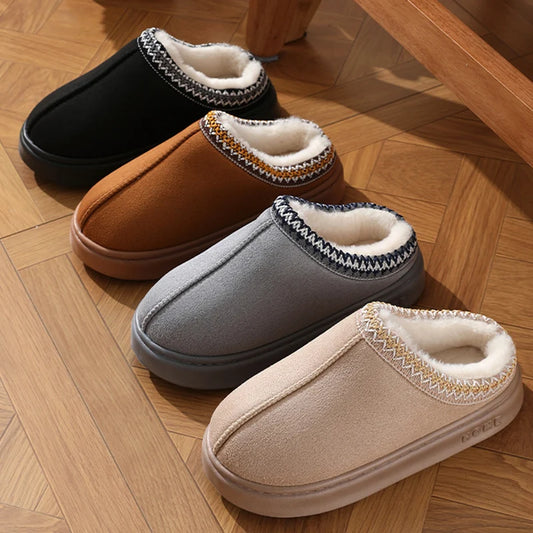 Unisex Winter Slippers with Platform Faux Suede & Plush Cotton Anti-Slip