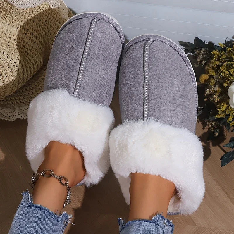 Women’s Winter Suede Slippers with Faux Fur | Warm & Non-Slip Indoor Shoes