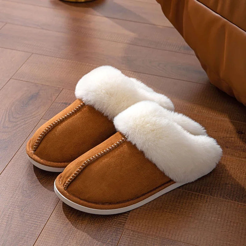 Women’s Winter Suede Slippers with Faux Fur | Warm & Non-Slip Indoor Shoes