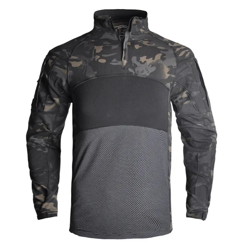 Men’s Tactical Camouflage Long Sleeve Shirt with High Collar