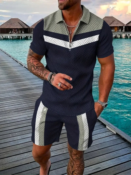 Victory Line Short-sleeved polo shirt with zipper and shorts