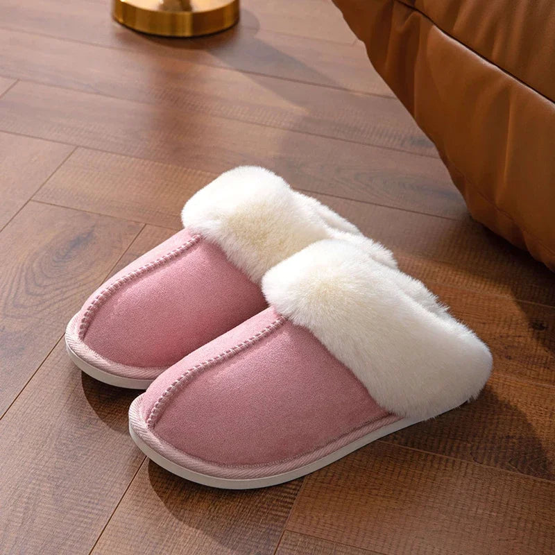 Women’s Winter Suede Slippers with Faux Fur | Warm & Non-Slip Indoor Shoes