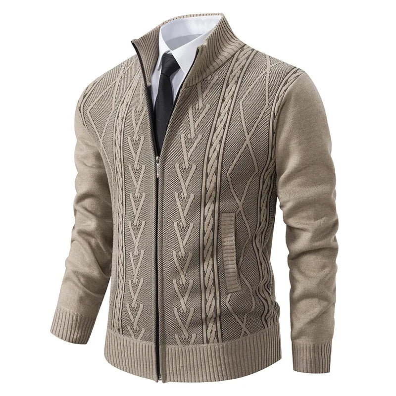 Men’s Knitted Zip Jacket – Warm Autumn Winter Cardigan with Reinforced Sleeves