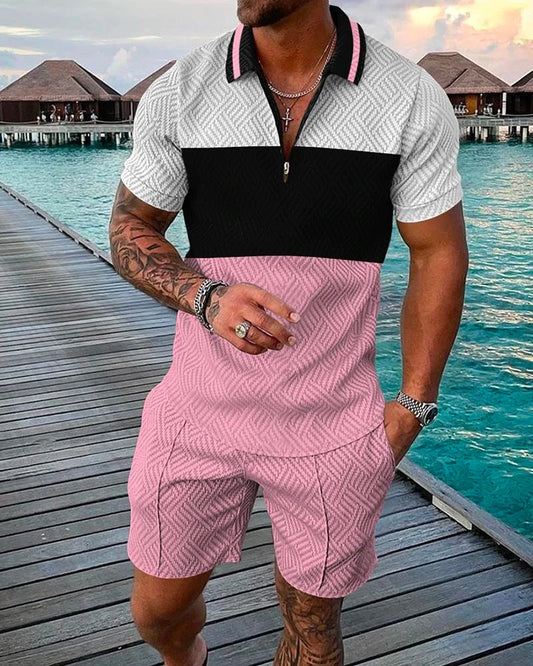 Malibu Sunset Short-sleeved polo shirt with zipper and shorts