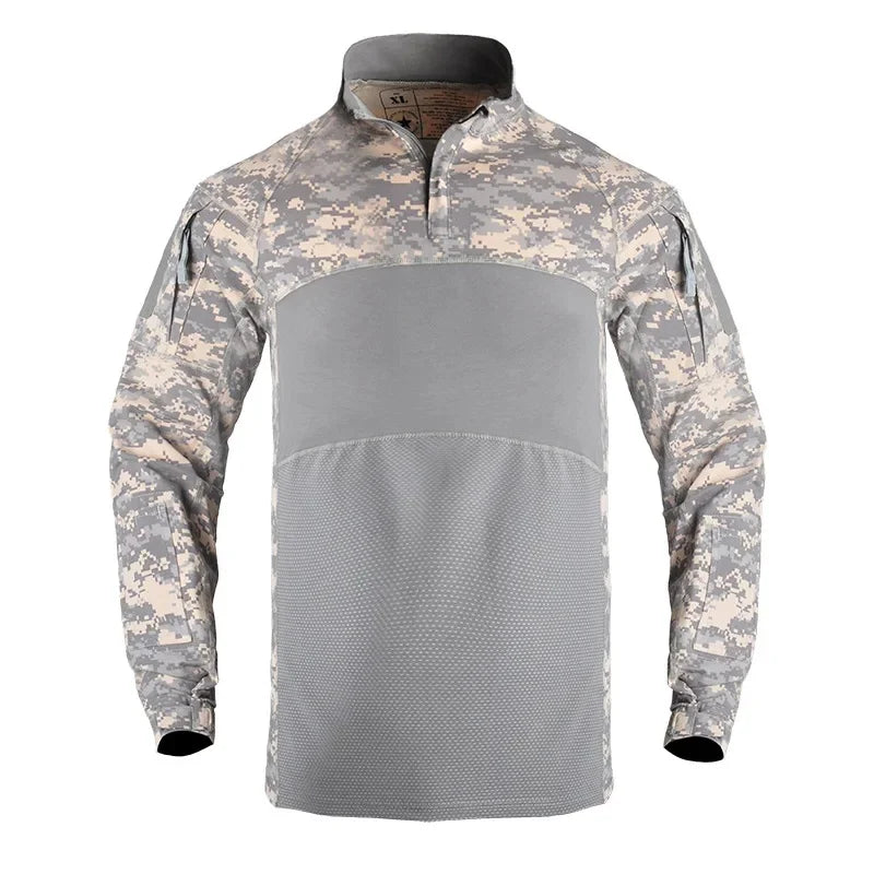 Men’s Tactical Camouflage Long Sleeve Shirt with High Collar