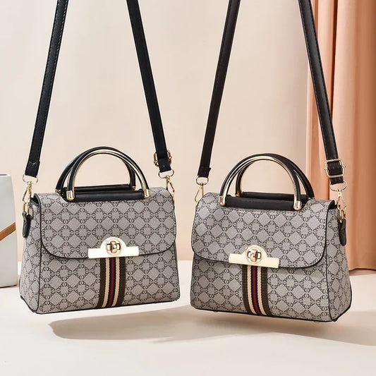 GeoCharm – Women’s Shoulder Bag with Retro Pattern & Back Zipper