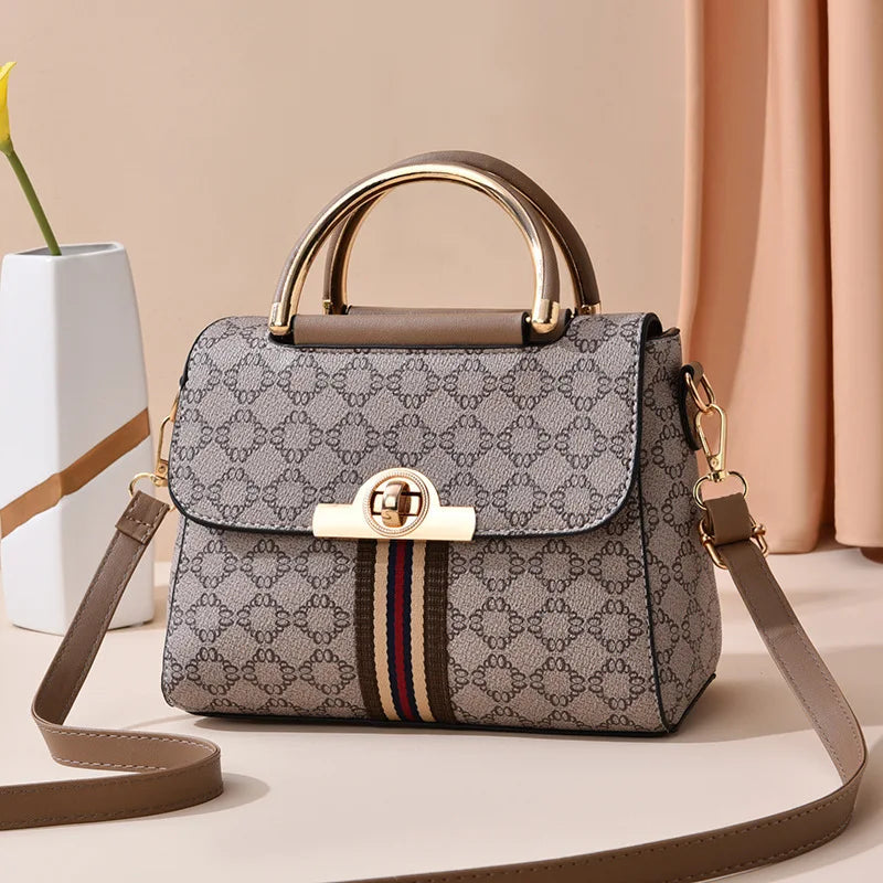 GeoCharm – Women’s Shoulder Bag with Retro Pattern & Back Zipper