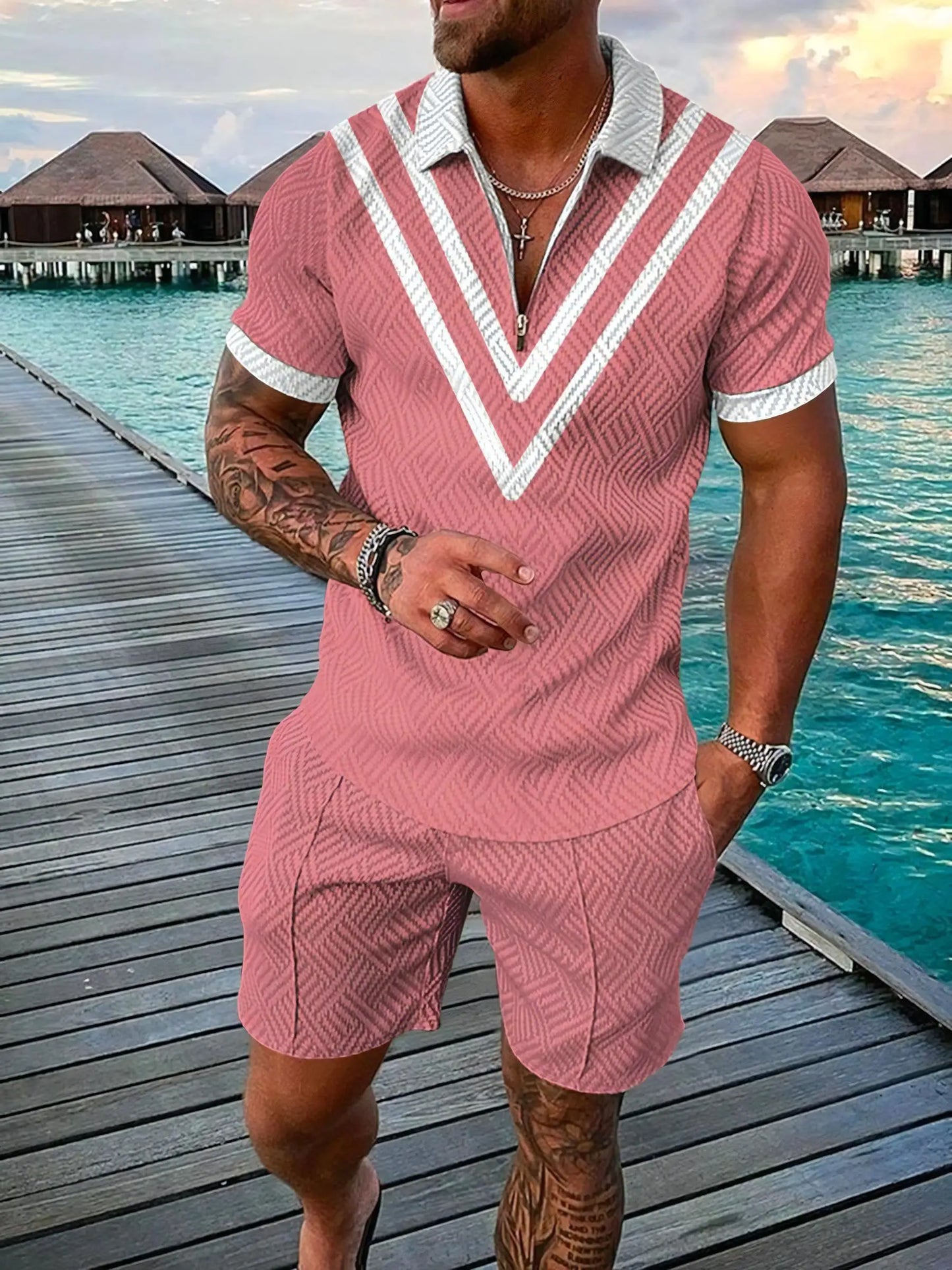 Victory Line Polo Set – Men’s Summer 2-Piece Outfit Sport Chic Design
