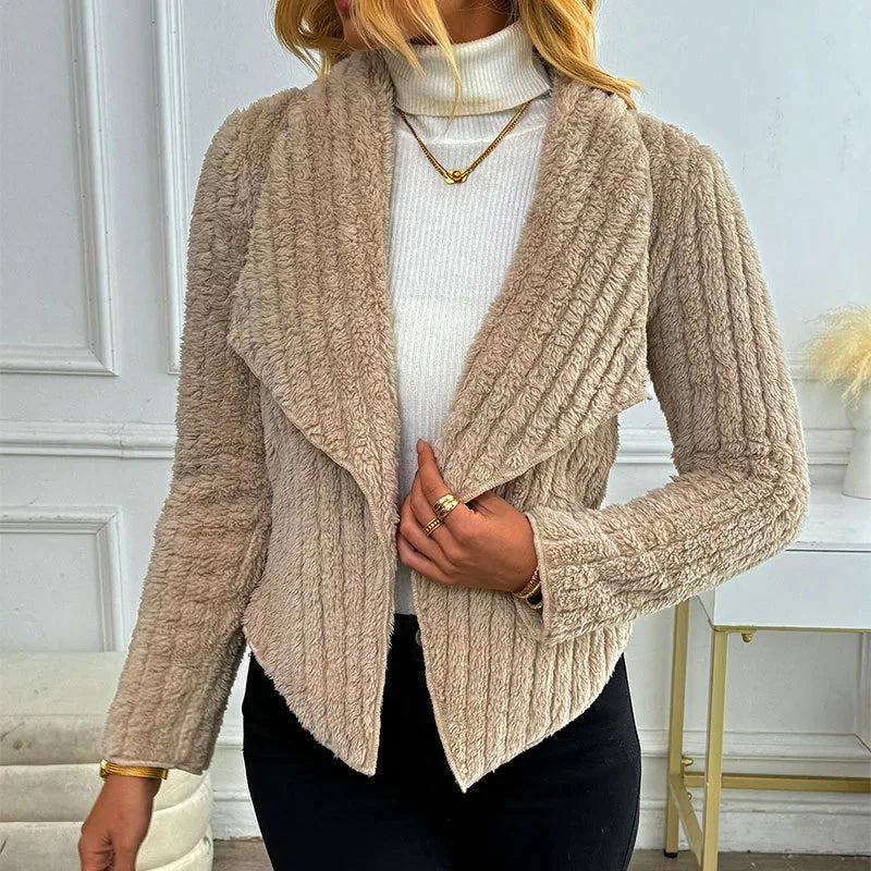 Women’s Khaki Knit Cardigan Jacket – Autumn Winter Casual Outerwear