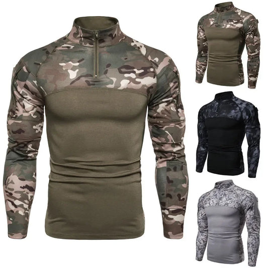 Men’s Tactical Camouflage Long Sleeve Shirt with High Collar