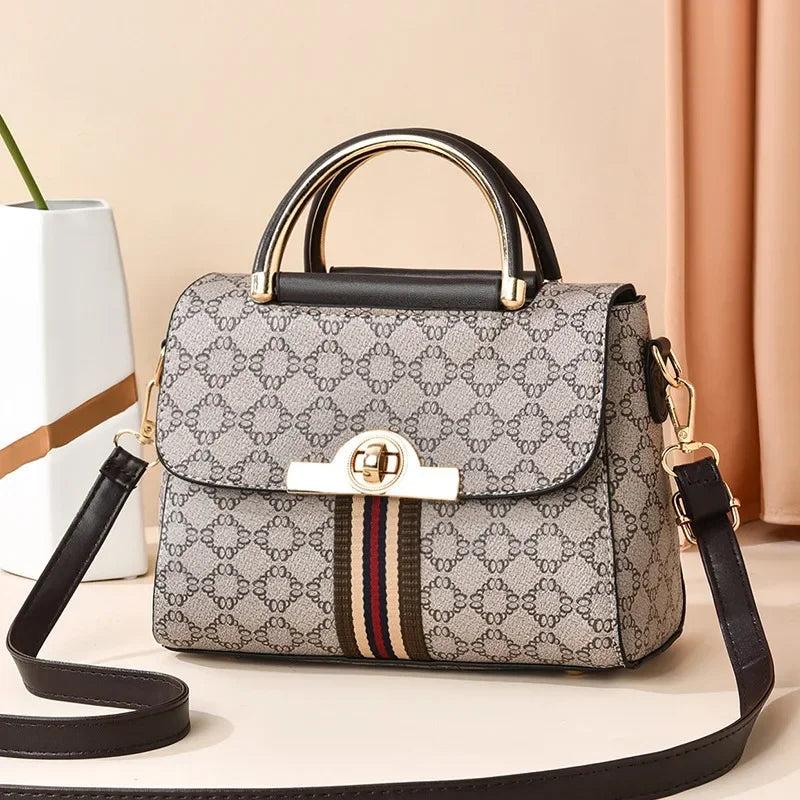 GeoCharm – Women’s Shoulder Bag with Retro Pattern & Back Zipper
