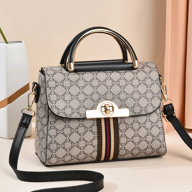 GeoCharm – Women’s Shoulder Bag with Retro Pattern & Back Zipper