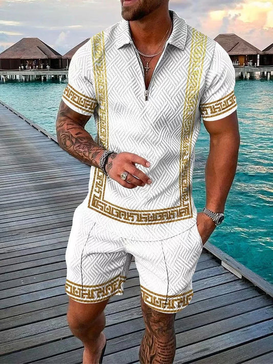 Imperial Luxury Short-sleeved polo shirt with zipper and shorts
