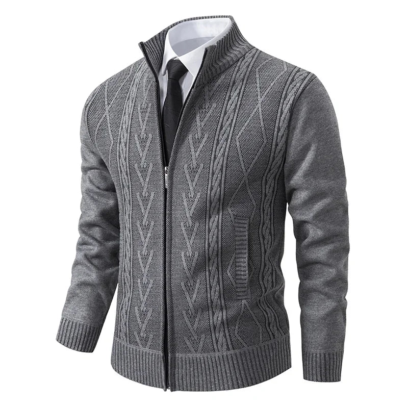 Men’s Knitted Zip Jacket – Warm Autumn Winter Cardigan with Reinforced Sleeves