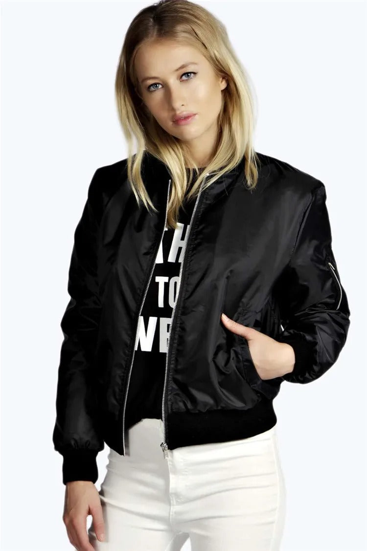 Women’s Bomber Jacket with Zipper – Autumn Winter Fashion