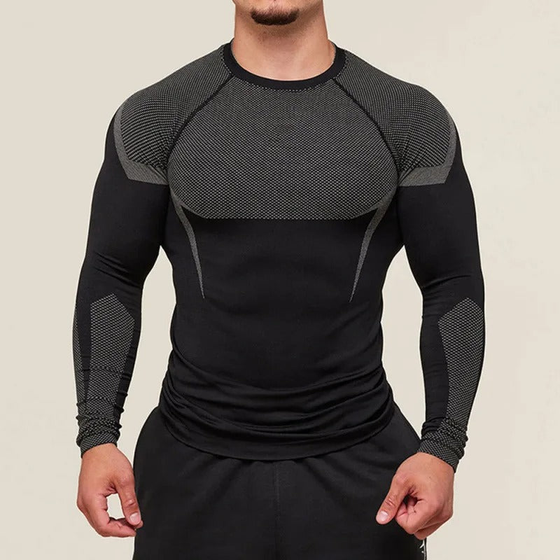 Men’s Long-Sleeve Quick-Dry Fitness Shirt – Breathable Slim Fit for Running & Training