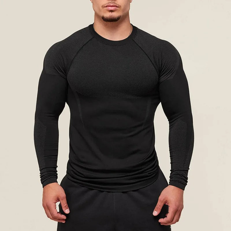 Men’s Long-Sleeve Quick-Dry Fitness Shirt – Breathable Slim Fit for Running & Training